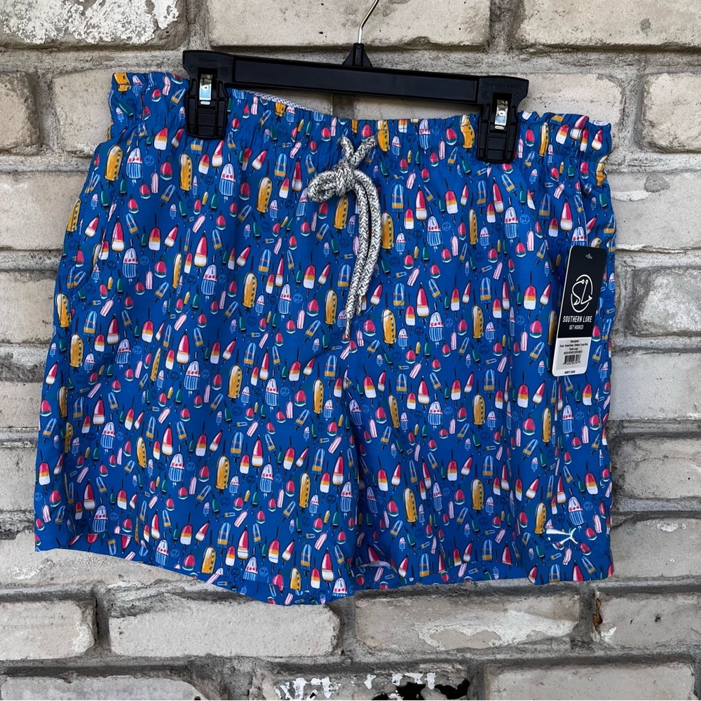 Southern Lure boys swim bobbers blue swim trunks NWT
